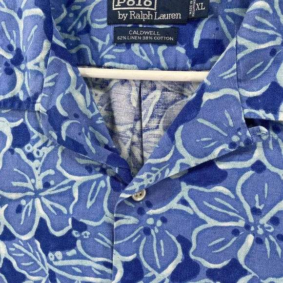 Polo Ralph Lauren Shirt men's XL Button Up Caldwell Floral Linen Loop Collar VTG - Picture 4 of 12